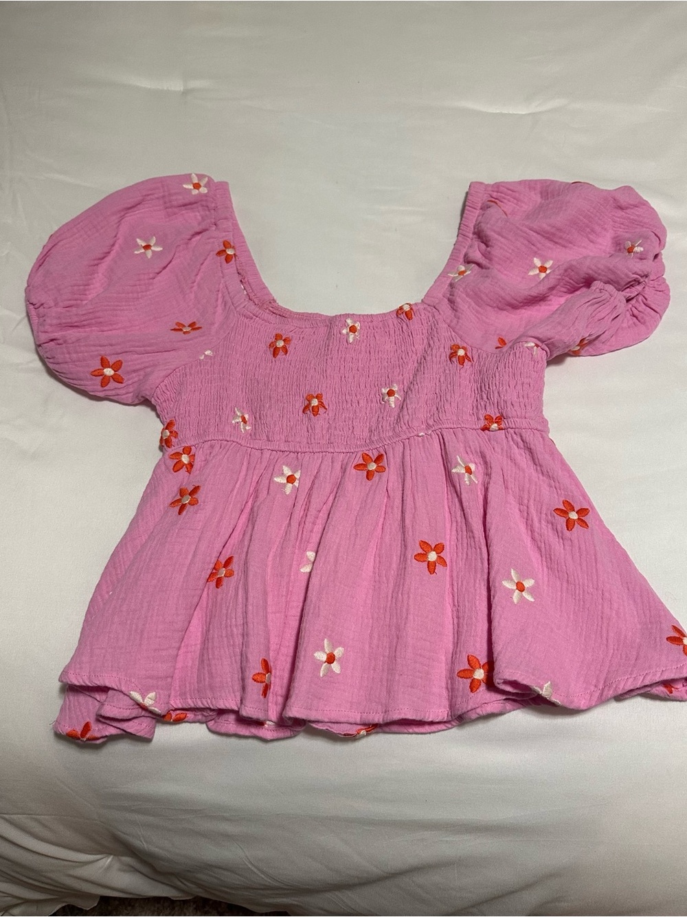 Altar'd State Pink Puff Sleeve Floral Peplum Blouse